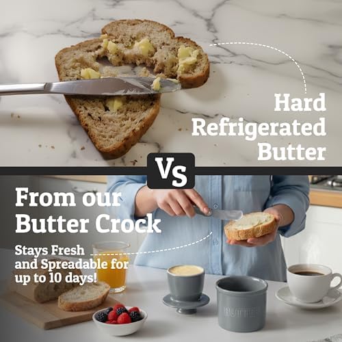 Priority Chef Butter Crock with Lid for Countertop with Spreader Knife and Water Line, Soft Spreadable Butter, Ceramic French Butter Dish with Lid, Light Grey - Image 2