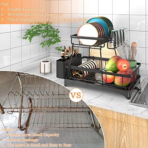 Godboat 2-Tier Dish Drying Rack - Dish Rack with Auto Drain-to-Sink & Mat - Image 5