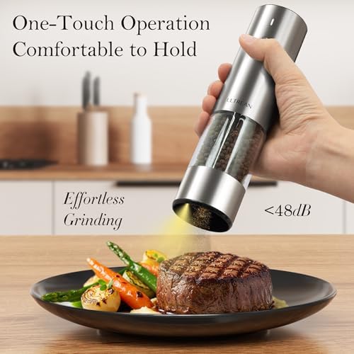 Ultrean Electric Salt and Pepper Grinder Set, Rechargeable,Stainless Steel - Image 2