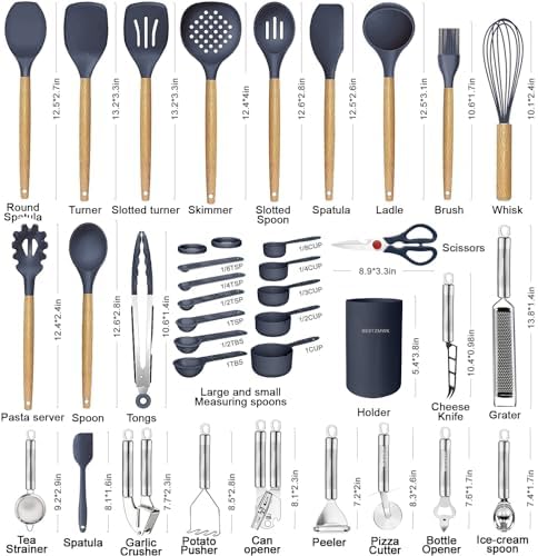 Cooking Utensils Set- 35 PCs Kitchen Utensils with Grater,Tongs, Spoon Spatula &Turner Made of Heat Resistant Food Grade Silicone and Wooden Handles Kitchen Gadgets Tools Set for Cookware - Image 2