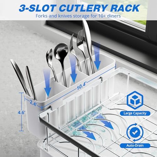 Godboat 2-Tier Dish Drying Rack - 304 Stainless Steel Dish Rack Auto Drain - Image 5