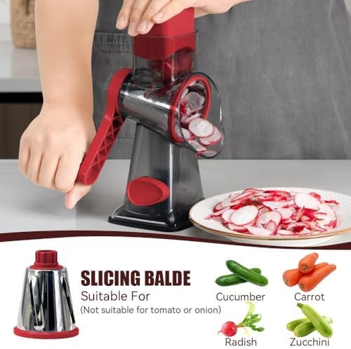 KEOUKE Rotary Cheese Grater, Hand Crank Shredder Slicer, Snow Cone Maker - Image 5