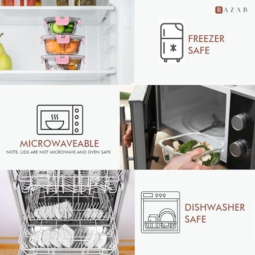 Razab 30 PC Glass Food Storage Containers with Lids - Reusable Glass Meal Prep Containers for Lunch and Leftovers - Airtight & Leakproof Snap Locking Lids - Oven, Freezer, Microwave, Dishwasher Safe - Image 5