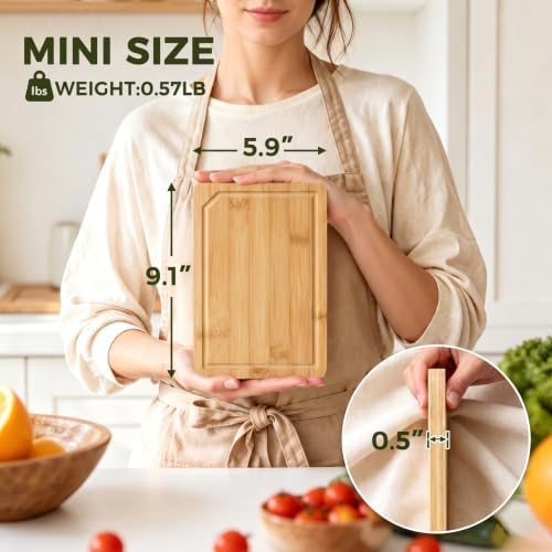 Kikcoin 9"×6" Small Bamboo Cutting Board with Handle, Natural - Image 2