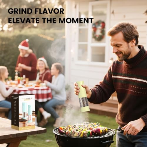 Electric Salt and Pepper Grinder Set - Rechargeable Automatic Salt and Pepper Shakers, Kitchen Appliances with External Adjustable Coarseness, Larger Hopper for Cooking, Home Gifts(2 Pack,Yellow) - Image 6