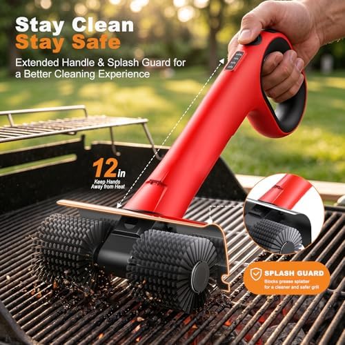 Electric Grill Brush for Outdoor Grill, Cordless BBQ Grill Cleaner with Dual Rotating Heads, 450 RPM Motorized Grill Cleaning Brush with Forward & Reverse, 6-Piece Replaceable Brush Set - Image 6