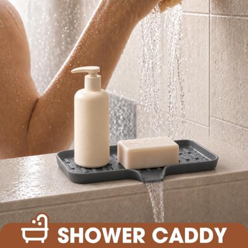 CAKETIME 2 Pack Silicone Soap Dish with Drain Spout for Bathroom Shower Caddy Kitchen Counter Bar Sponge Holder Drying Rack Sink Organizer Essentials Apartment Home Household Must Haves 2026 - Image 2