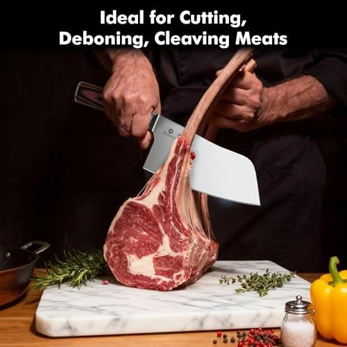 imarku 7 Inch Meat Cleaver, SUS440A Japanese Steel, Ergonomic Handle - Image 3