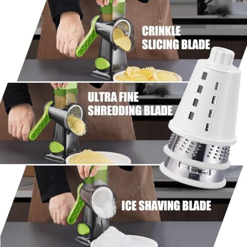 KEOUKE Rotary Cheese Grater, Hand Crank Shredder Slicer, Snow Cone Maker - Image 2
