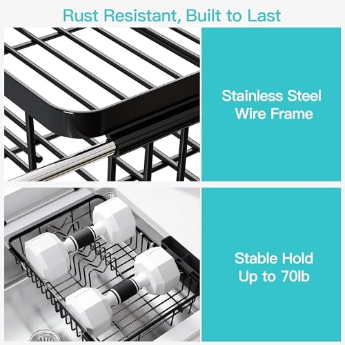 JASIWAY Black Dish Drying Rack Over the Sink with Utensil Holder - Image 5