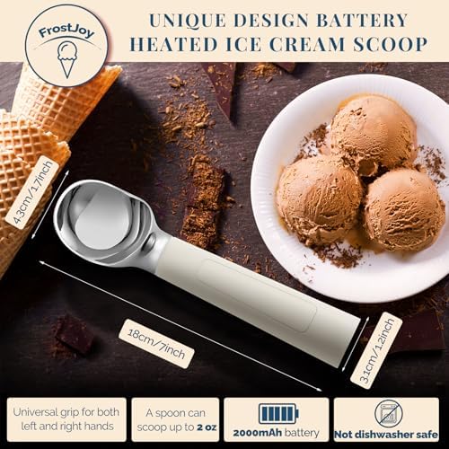 Heated Ice Cream Scoop Rechargeable, Electric Warming Ice Cream Scooper with LED Display, Heats to 158°F for Hard Ice Cream, Easy for Seniors & Kids, IP67 Waterproof (White, 2 oz) - Image 4