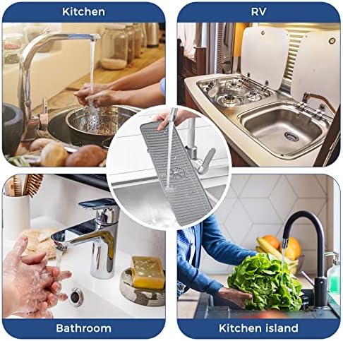 XXL Silicone Faucet Handle Drip Catcher Tray Mat, Large Silicone Faucet Mat, Dish Soap Sponge Holder for Kitchen Sink Accessories, Drying Mat for Kitchen Counter & Bathroom Kitchen Sink Splash Guard - Image 7
