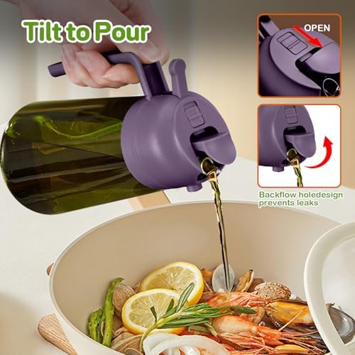 YARRAMATE 16oz/470ml Dark Green Oil Sprayer for Cooking with Stickers, Food-grade Premium 2 in 1 Olive Oil Dispenser Bottle for Kitchen Gadgets, Air Fryer, Salad, Frying, BBQ (Purple) - Image 6