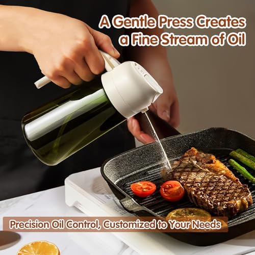 YARRAMATE 2PCS 16oz/470ml Oil Sprayer for Cooking with Stickers, Food-Grade 2 in 1 Olive Oil Dispenser Bottle for Kitchen, Premium Dark Green Glass Oil Bottle for Air Fryer, BBQ(White & Orange) - Image 6