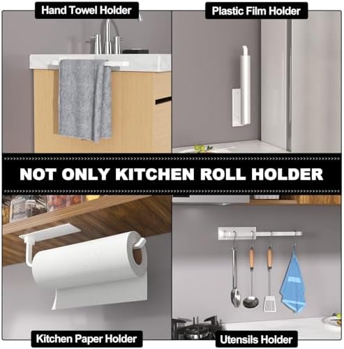 Paper Towel Holder Under Cabinet, Self-Adhesive or Drilling, White - Image 4