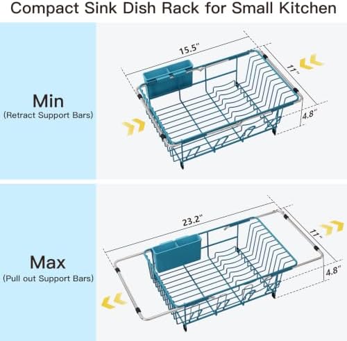 JASIWAY Blue Dish Drying Rack in Sink, Dish Drainer with Utensil Holder - Image 4