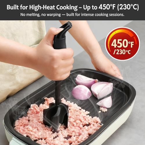 Ourokhome Meat Chopper and Potato Masher, Heat Resistant Nylon Ground Beef Smasher for Hamburger, 5 Curved Blades Nonstick Mixer & Stirrer, Practical Kitchen Gadgets, Black - Image 3