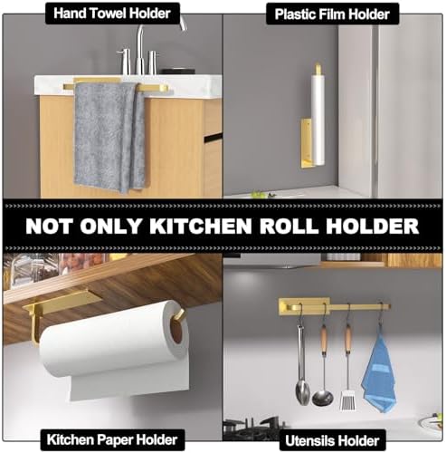 Paper Towel Holder Under Cabinet, Self-Adhesive or Drilling, Gold - Image 4