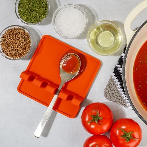 Zulay Kitchen Silicone Utensil Rest with Drip Pad for Multiple Utensils - BPA-Free, Heat-Resistant Spoon Rest & Spoon Holder for Stove Top - Kitchen Utensil Holder for Ladles & Tongs - Orange - Image 6