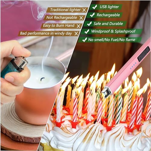 MEIRUBY 2 Pack Electric Candle Lighter, Christmas Stocking Stuffers Gifts for Women Mom Men Wife Sister, USB Arc Rechargeable Windproof Long Lighter for Candle BBQ Housewarming Birthday Gifts Idals - Image 4