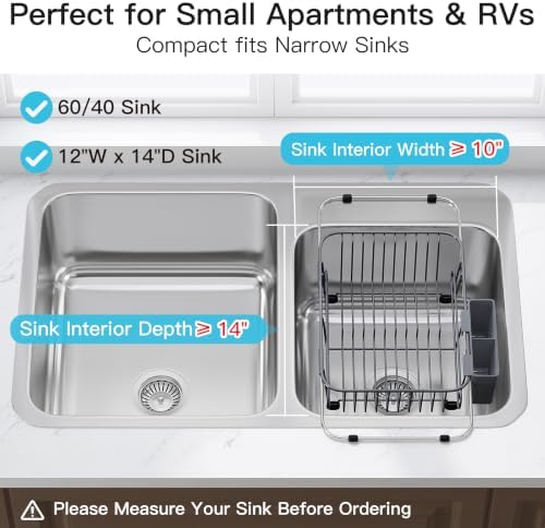 JASIWAY Gray Dish Drying Rack in Sink with Utensil Holder, RV, Apartment - Image 3