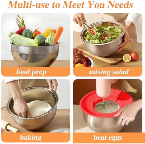 Mixing Bowls with Lids Set, 6 PCS Stainless Steel Mixing Bowls with 3 Grater Attachments, Kitchen Food Organizers Nesting Mixing Bowl, Large Size 4.5, 3.5, 2.1, 1.5, 1.1, 0.7QT-Colorful - Image 4