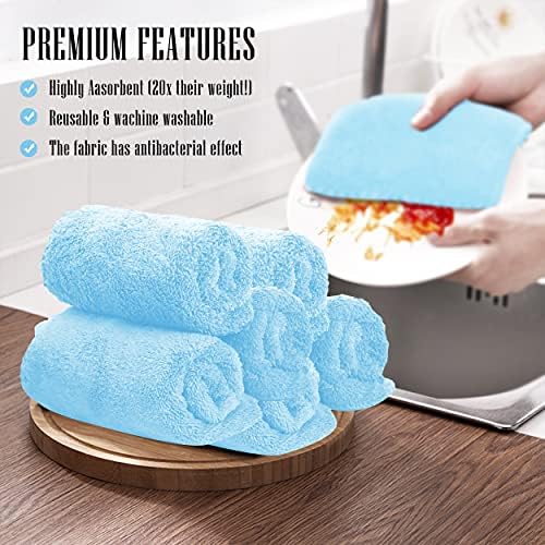 Sunny zzzZZ 24 Pack Kitchen Dishcloths - Does Not Shed Fluff - Reusable Dish Towels, Dish Cloths, Super Absorbent Coral Fleece Cleaning Cloths, Fast Drying, 10 x 20 Inch (Aquamarine) - Image 7