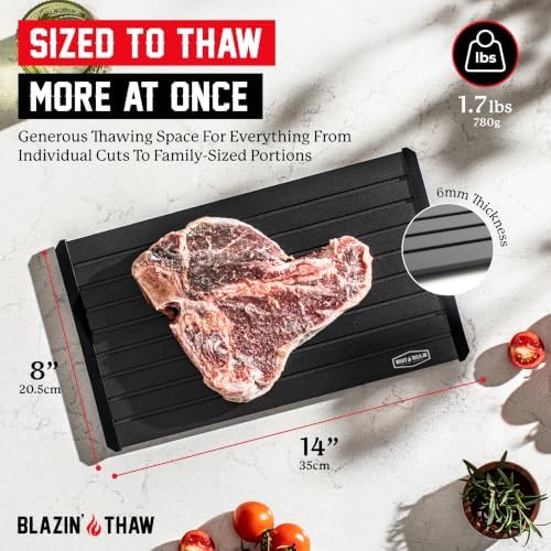 BLAZIN' THAW Defrosting Tray for Frozen Meat | 14” Large-Size | Aluminium Plate for Thawing Frozen Food | Natural Thawing Process | No Microwaves, No Cold/Warm Water Required | - Image 2