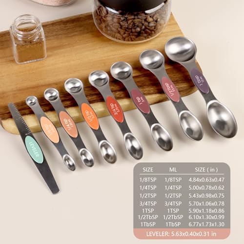 ChefAide Set of 8 Magnetic Measuring Spoons, Stainless Steel, Dual Sided - Image 2