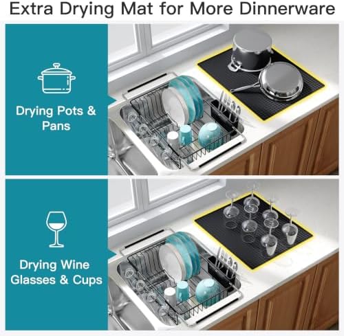 JASIWAY Black Dish Drying Rack in Sink with Mat, Cups and Utensil Holder - Image 3