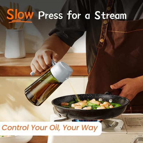 TrendPlain - Original 16oz/470ml Olive Oil Dispenser Bottle for Kitchen Gadgets and Air Fryer Accessories - Olive Oil Sprayer for Cooking w/Stickers - Ash - Image 4
