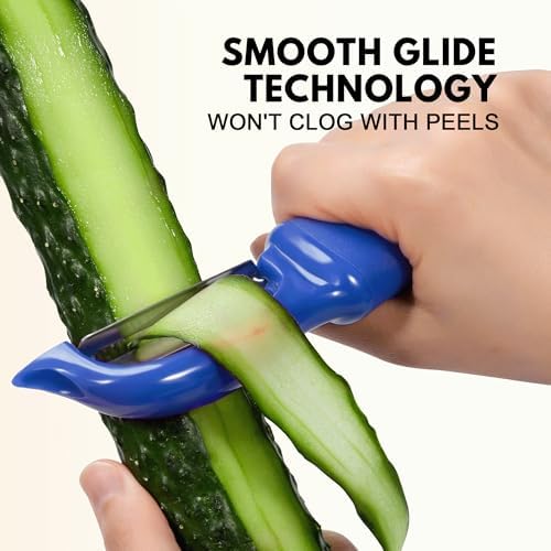 Rainspire Vegetable Peeler Potato Peelers for Kitchen, Sharp Stainless Steel Blades Veggie, Comfortable Handle Fruit Peeler, Carrot Peeler Apple Peeler Dishwasher Safe, Dark Blue, 2-Pack - Image 4