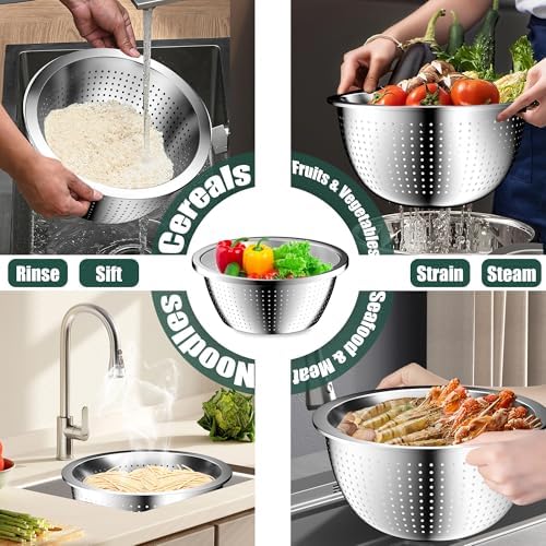 Mixing Bowls with Airtight Lids Set, 4 Stainless Steel Bowls Nesting Bowls & Colander, Kitchen Organizers and Storage Non-Slip Bottom, Size 1.5/2.0/2.5/4.5QT, Great for Mixing & Serving, Black - Image 3