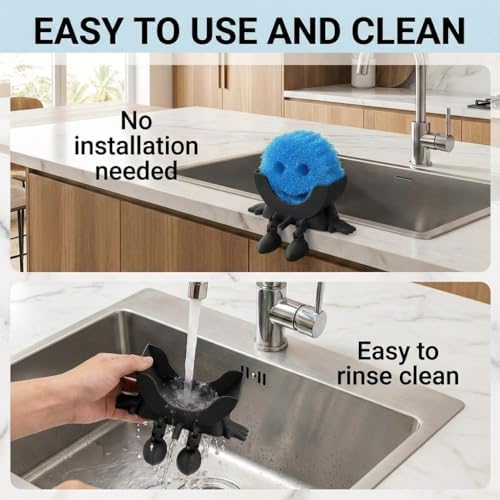 Creative Drainage Sponge Holder: Traceless Glue, 3D Printed Funny Kitchen Sink Holder, Keeps Sponge Dry – for Scrub Daddy (1, Black) - Image 6