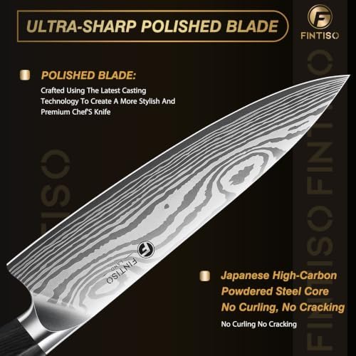 FINTISO 8 Inch Japanese Chef Knife,2026 New Upgrade Kitchen Knife High CarbonJapanese Powder Steel Kitchen Knife with Ergonomic Sakuragi Handle Chef Knives Set - Image 3