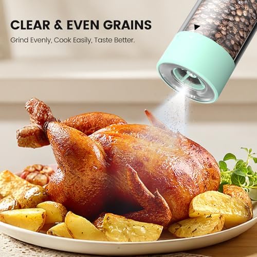 Electric Salt and Pepper Grinder Set - Rechargeable Automatic Salt and Pepper Shakers, Kitchen Appliances with External Adjustable Coarseness, Larger Hopper for Cooking, Home Gifts(2 Pack,Mint Green) - Image 5