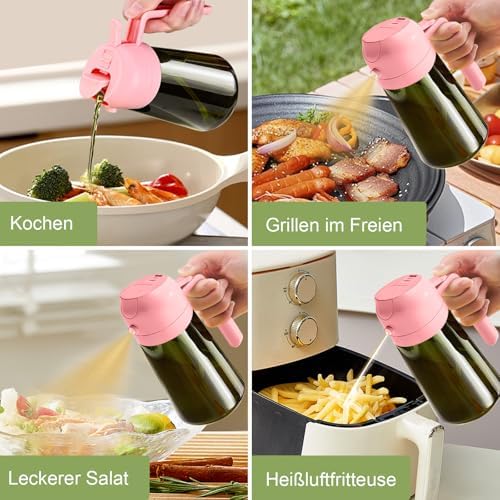 YARRAMATE 16oz/470ml Dark Green Oil Sprayer for Cooking with Stickers, Food-grade Premium 2 in 1 Olive Oil Dispenser Bottle for Kitchen Gadgets, Air Fryer, Salad, Frying, BBQ (Pink) - Image 7