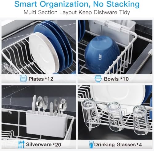 JASIWAY White Dish Drying Rack in Sink, Dish Drainer with Utensil Holder - Image 7