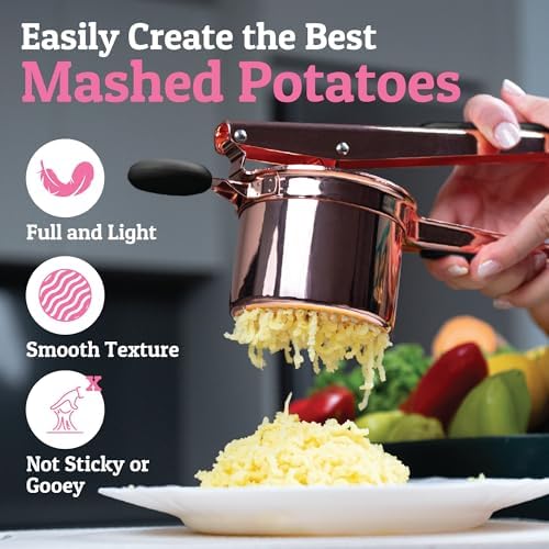 PriorityChef Large 15oz Potato Ricer, Heavy Duty Stainless Steel Potato Masher and Ricer Kitchen Tool, Press and Mash Kitchen Gadget For Perfect Mashed Potatoes - Everytime, Rose Gold and Black - Image 6