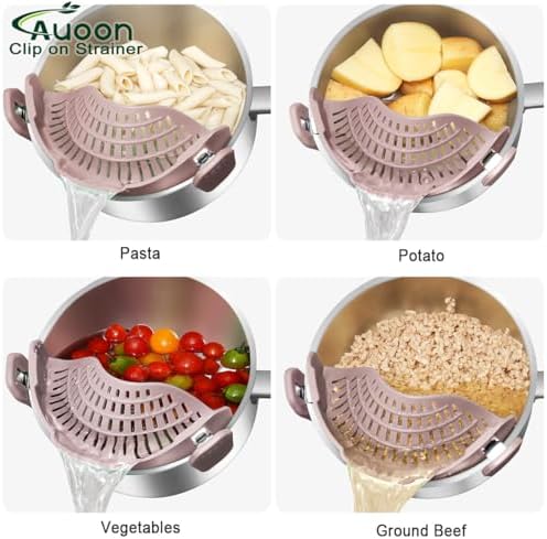 AUOON Pot Strainer Clip on Silicone, Large 10.45 x 4.33 in, Almond Rose - Image 5