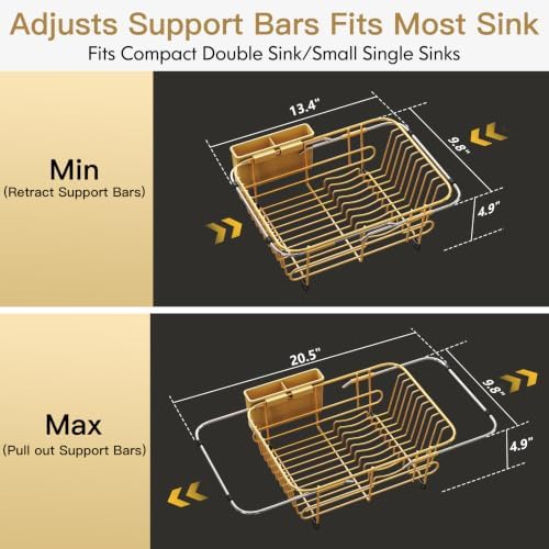 JASIWAY Gold Dish Drying Rack in Sink with Utensil Holder, RV, Apartment - Image 5