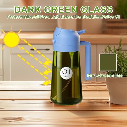 YARRAMATE 16oz/470ml Dark Green Oil Sprayer for Cooking with Stickers, Food-grade Premium 2 in 1 Olive Oil Dispenser Bottle for Kitchen Gadgets, Air Fryer, Salad, Frying, BBQ (SkyBlue) - Image 3