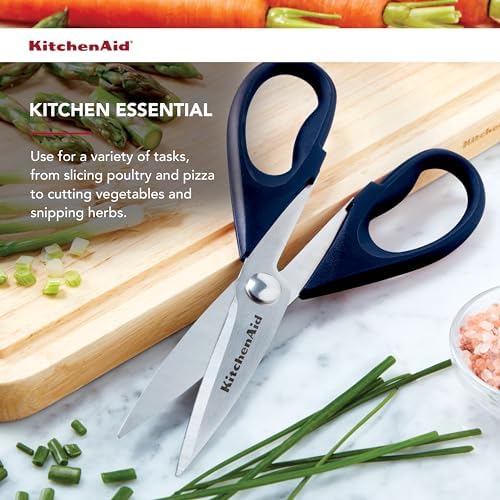 KitchenAid All Purpose Kitchen Shears with Protective Sheath Durable Stainless Steel Scissors, Dishwasher Safe, Soft Grip Comfort Handle, 8.72 Inch, Ink Blue - Image 3