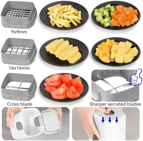 KEOUKE Multifunctional Vegetable Chopper White - 3 Interchangeable Blades Potato French Fry Cutter with Container & Storage Box Food Chopper Dicer for Cucumber, Tomato, Carrot, Onion - Image 2