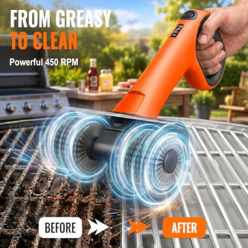 Electric Grill Brush - Dual Rotating Heads Cordless BBQ Grill Cleaner, 450 RPM Motorized Power Grill Cleaning Brush with LED Light, 6-Piece Replaceable Brush Set Safe for Most Outdoor Grill Grates - Image 2