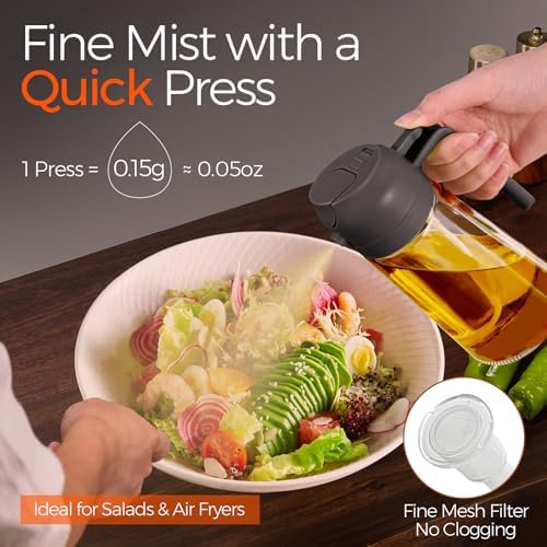 YARRAMATE 16 oz 2-in-1 Glass Olive Oil Sprayer for Cooking, Grey - Image 3