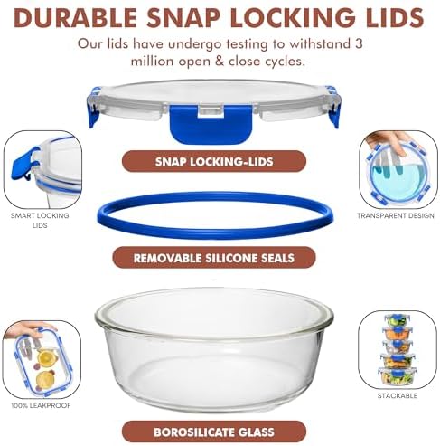 Razab 30 PC Glass Food Storage Containers with Lids - Reusable Glass Meal Prep Containers for Lunch and Leftovers - Airtight & Leakproof Snap Locking Lids - Oven, Freezer, Microwave, Dishwasher Safe - Image 3