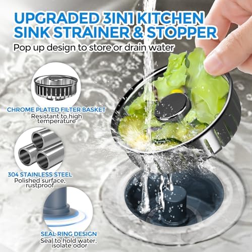 zaa Kitchen Sink Drain Strainer - Kitchen Sink Stopper, 304 Stainless Steel Sink Drain Stopper, Sink Protector for Kitchen with Anti-Clog Filter, Fit US Standard 3-1/2'' Sink Drain Hole, Gray - Image 2