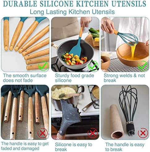Umite Chef Kitchen Cooking Utensils Set, 33 pcs Non-stick Silicone Utensils Spatula Set with Holder, Silicone Kitchen Gadgets Utensil Set(Dark Blue) - Image 5