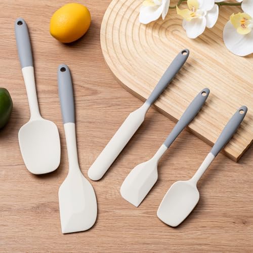 Silicone Spatula Set,5 Piece Food Grade Rubber Spatulas,Gray+White - Image 6